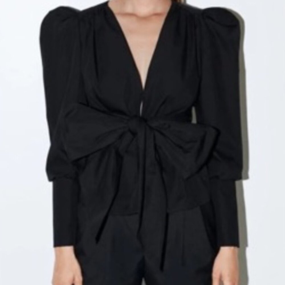 Zara Puff Sleeve Top with Tie Detail